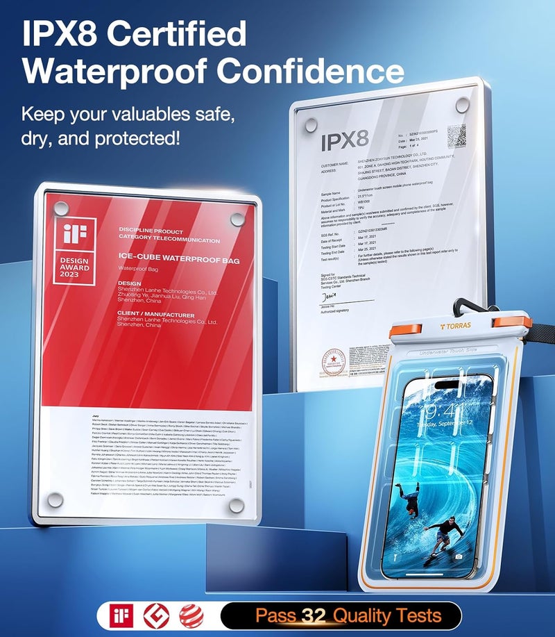 TORRAS IPX8 Waterproof Phone Pouch Floating, Underwater Screen Touchable, Water Proof Case with Lanyard for iPhone 17 Pro Max 16 S25, Cellphone Dry Bag Cruise Essentials 7.0 inch, White - Image 3